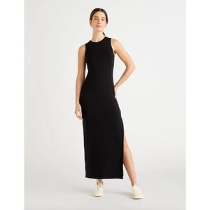 Quince Women’s Black Tencel Jersey Tank Maxi Dress sz S NWT Side Slit Sleeveless